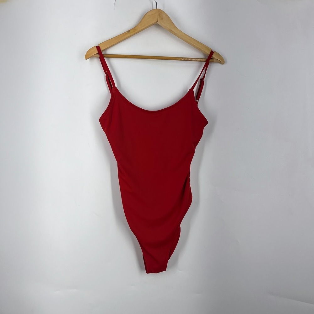 Andie Women Red One Piece Swimsuit Scoop Neck Low Back Recycled Nylon Small